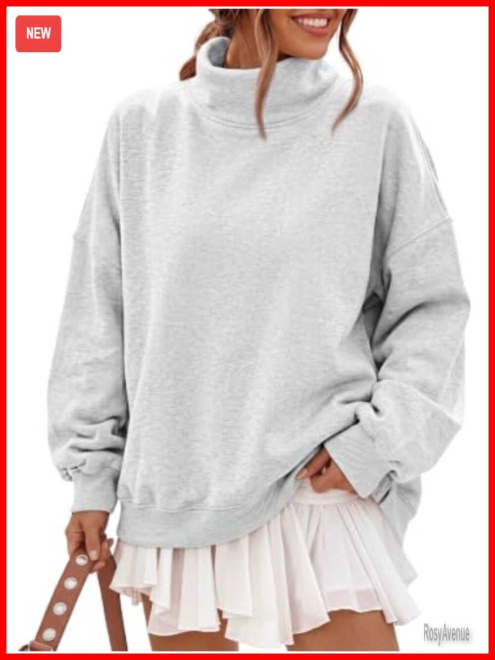 Oversized Fleece Mock Neck Sweatshirt with Pockets